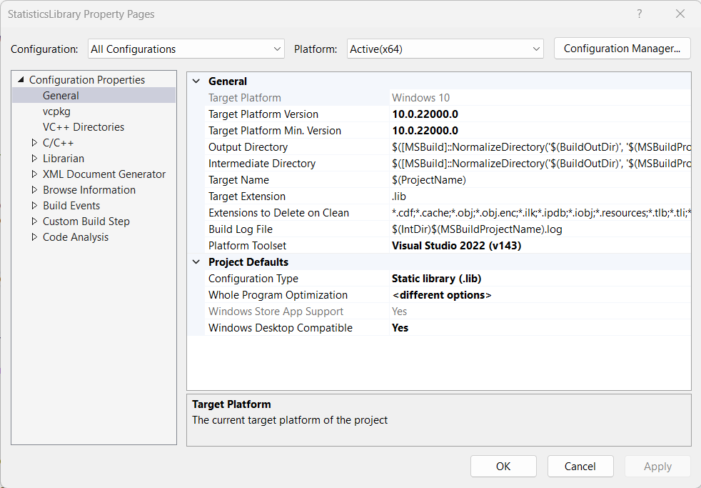 StatisticsLibrary Property Pages